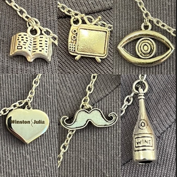 1984 by George Orwell Handmade Literature Necklace, Eye TV Mustache Book Cover - Picture 4 of 15